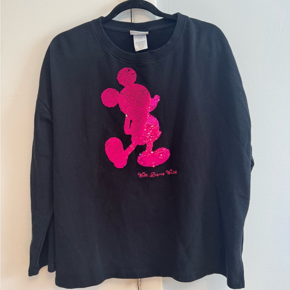 Disney womens Black Sweatshirt with Pink Sequin Design - Picture 3 of 8